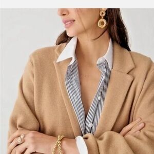 J. Crew Cecile Relaxed Knit One Button Sweater Blazer Camel Merino Wool